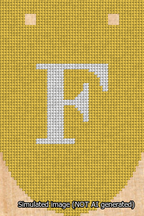 A simulated image of the stitched needlepoint design: Banner 13m Rounded F White on Yellow. Not A.I. generated.