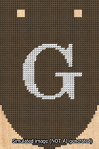 A simulated image of the stitched needlepoint design: Banner 13m Rounded G White on Brown. Not A.I. generated.
