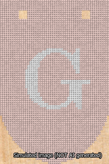 A simulated image of the stitched needlepoint design: Banner 13m Rounded G White on Pink. Not A.I. generated.