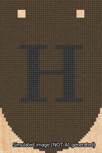 A simulated image of the stitched needlepoint design: Banner 13m Rounded H Black on Brown. Not A.I. generated.