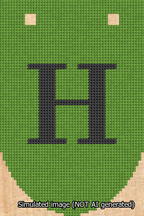 A simulated image of the stitched needlepoint design: Banner 13m Rounded H Black on Light Green. Not A.I. generated.
