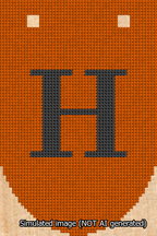 A simulated image of the stitched needlepoint design: Banner 13m Rounded H Black on Orange. Not A.I. generated.