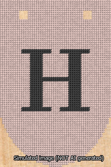 A simulated image of the stitched needlepoint design: Banner 13m Rounded H Black on Pink. Not A.I. generated.