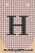 A simulated image of the stitched needlepoint design: Banner 13m Rounded H Black on Pink. Not A.I. generated.