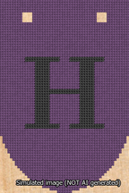 A simulated image of the stitched needlepoint design: Banner 13m Rounded H Black on Purple. Not A.I. generated.