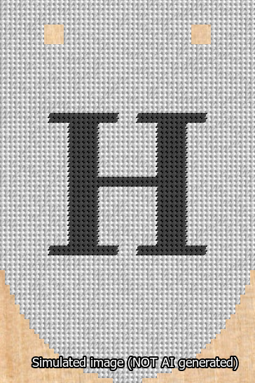 A simulated image of the stitched needlepoint design: Banner 13m Rounded H Black on White. Not A.I. generated.