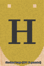 A simulated image of the stitched needlepoint design: Banner 13m Rounded H Black on Yellow. Not A.I. generated.