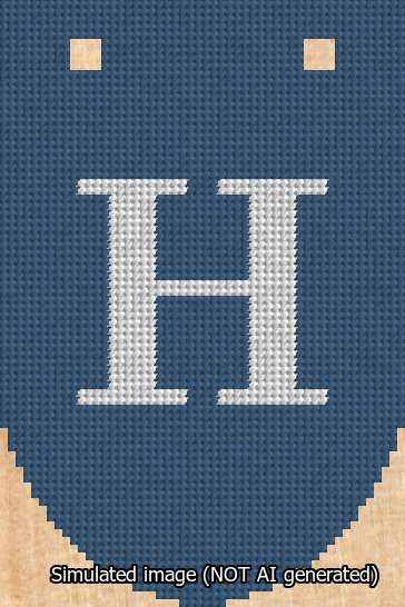 A simulated image of the stitched needlepoint design: Banner 13m Rounded H White on Blue. Not A.I. generated.