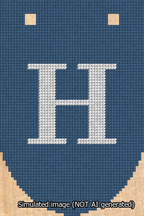 A simulated image of the stitched needlepoint design: Banner 13m Rounded H White on Blue. Not A.I. generated.