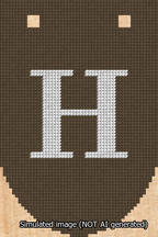 A simulated image of the stitched needlepoint design: Banner 13m Rounded H White on Brown. Not A.I. generated.