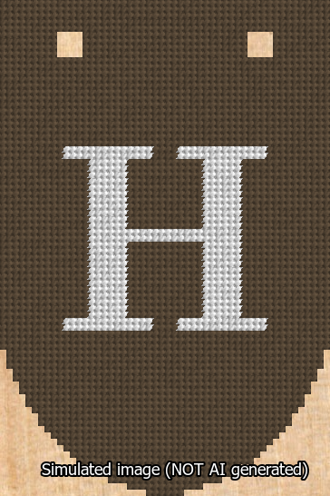 A simulated image of the stitched needlepoint design: Banner 13m Rounded H White on Brown. Not A.I. generated.
