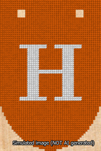 A simulated image of the stitched needlepoint design: Banner 13m Rounded H White on Orange. Not A.I. generated.