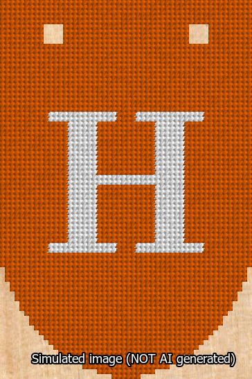 A simulated image of the stitched needlepoint design: Banner 13m Rounded H White on Orange. Not A.I. generated.