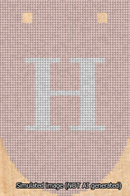 A simulated image of the stitched needlepoint design: Banner 13m Rounded H White on Pink. Not A.I. generated.