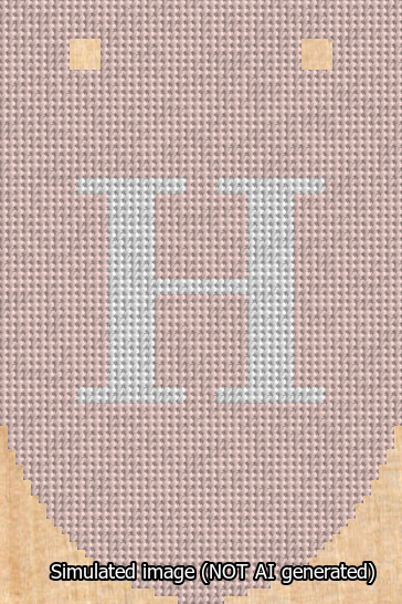 A simulated image of the stitched needlepoint design: Banner 13m Rounded H White on Pink. Not A.I. generated.