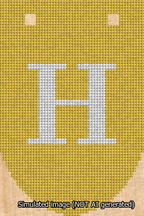 A simulated image of the stitched needlepoint design: Banner 13m Rounded H White on Yellow. Not A.I. generated.