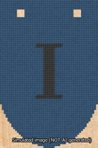A simulated image of the stitched needlepoint design: Banner 13m Rounded I Black on Blue. Not A.I. generated.