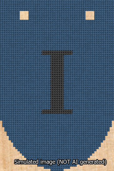 A simulated image of the stitched needlepoint design: Banner 13m Rounded I Black on Blue. Not A.I. generated.