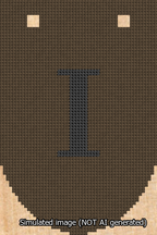 A simulated image of the stitched needlepoint design: Banner 13m Rounded I Black on Brown. Not A.I. generated.