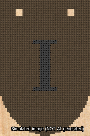 A simulated image of the stitched needlepoint design: Banner 13m Rounded I Black on Brown. Not A.I. generated.