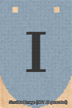 A simulated image of the stitched needlepoint design: Banner 13m Rounded I Black on Light Blue. Not A.I. generated.