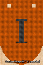 A simulated image of the stitched needlepoint design: Banner 13m Rounded I Black on Orange. Not A.I. generated.