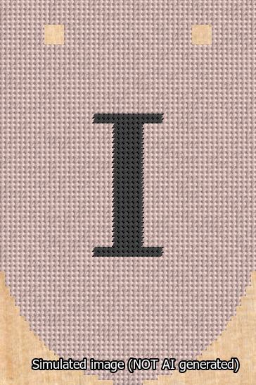 A simulated image of the stitched needlepoint design: Banner 13m Rounded I Black on Pink. Not A.I. generated.