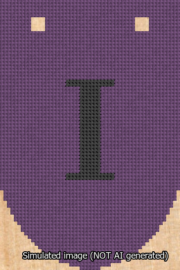 A simulated image of the stitched needlepoint design: Banner 13m Rounded I Black on Purple. Not A.I. generated.