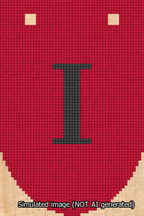 A simulated image of the stitched needlepoint design: Banner 13m Rounded I Black on Red. Not A.I. generated.