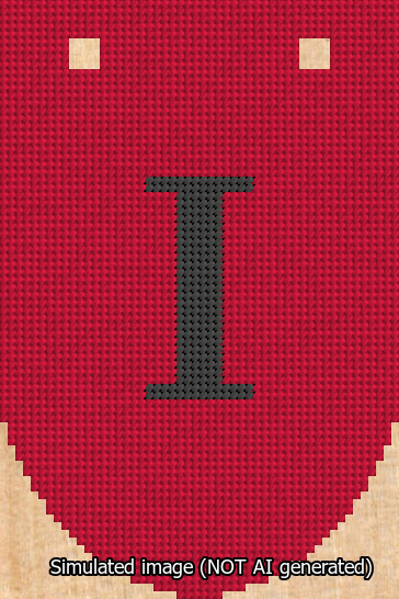 A simulated image of the stitched needlepoint design: Banner 13m Rounded I Black on Red. Not A.I. generated.