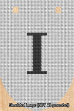 A simulated image of the stitched needlepoint design: Banner 13m Rounded I Black on White. Not A.I. generated.