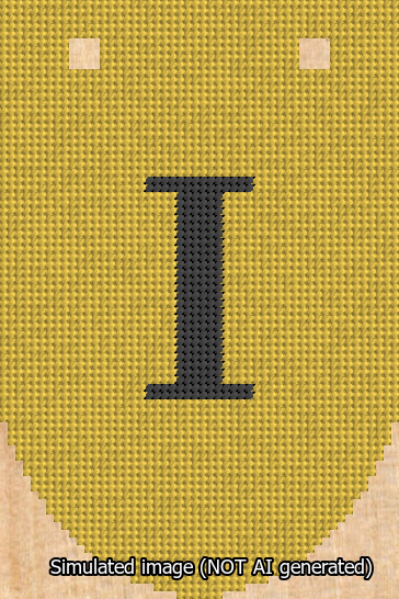 A simulated image of the stitched needlepoint design: Banner 13m Rounded I Black on Yellow. Not A.I. generated.