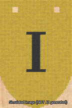 A simulated image of the stitched needlepoint design: Banner 13m Rounded I Black on Yellow. Not A.I. generated.
