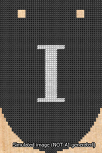 A simulated image of the stitched needlepoint design: Banner 13m Rounded I White on Black. Not A.I. generated.