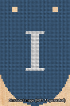 A simulated image of the stitched needlepoint design: Banner 13m Rounded I White on Blue. Not A.I. generated.