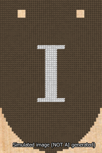 A simulated image of the stitched needlepoint design: Banner 13m Rounded I White on Brown. Not A.I. generated.