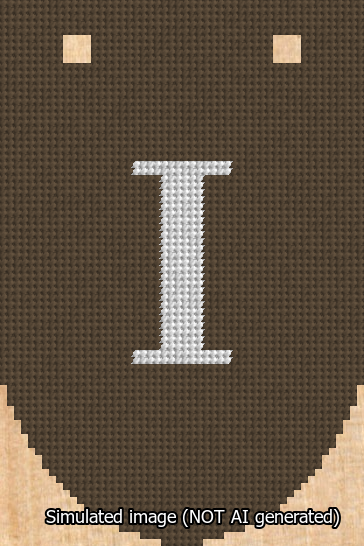 A simulated image of the stitched needlepoint design: Banner 13m Rounded I White on Brown. Not A.I. generated.