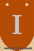 A simulated image of the stitched needlepoint design: Banner 13m Rounded I White on Orange. Not A.I. generated.