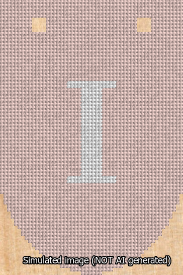 A simulated image of the stitched needlepoint design: Banner 13m Rounded I White on Pink. Not A.I. generated.