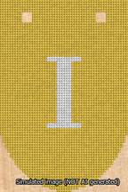 A simulated image of the stitched needlepoint design: Banner 13m Rounded I White on Yellow. Not A.I. generated.