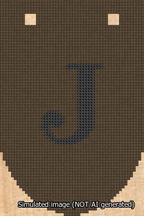 A simulated image of the stitched needlepoint design: Banner 13m Rounded J Black on Brown. Not A.I. generated.