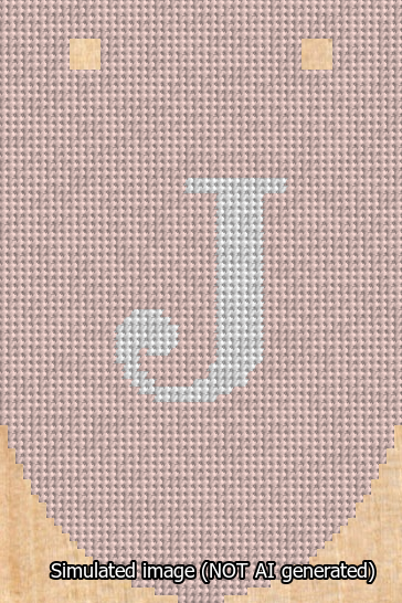 A simulated image of the stitched needlepoint design: Banner 13m Rounded J White on Pink. Not A.I. generated.