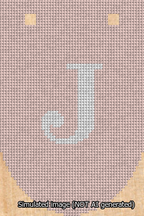 A simulated image of the stitched needlepoint design: Banner 13m Rounded J White on Pink. Not A.I. generated.