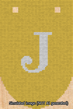 A simulated image of the stitched needlepoint design: Banner 13m Rounded J White on Yellow. Not A.I. generated.
