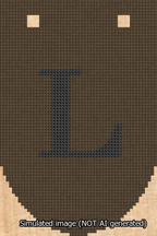 A simulated image of the stitched needlepoint design: Banner 13m Rounded L Black on Brown. Not A.I. generated.