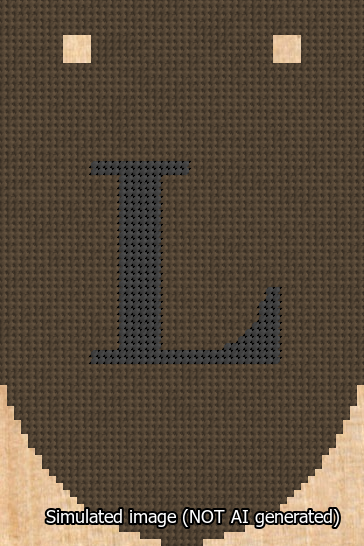 A simulated image of the stitched needlepoint design: Banner 13m Rounded L Black on Brown. Not A.I. generated.
