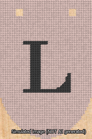 A simulated image of the stitched needlepoint design: Banner 13m Rounded L Black on Pink. Not A.I. generated.