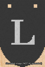 A simulated image of the stitched needlepoint design: Banner 13m Rounded L White on Black. Not A.I. generated.