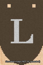 A simulated image of the stitched needlepoint design: Banner 13m Rounded L White on Brown. Not A.I. generated.