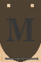 A simulated image of the stitched needlepoint design: Banner 13m Rounded M Black on Brown. Not A.I. generated.